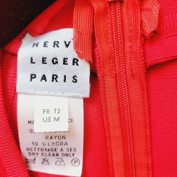 Herve Leger Paris red bandage v neck dress medium - Picture 7 of 8